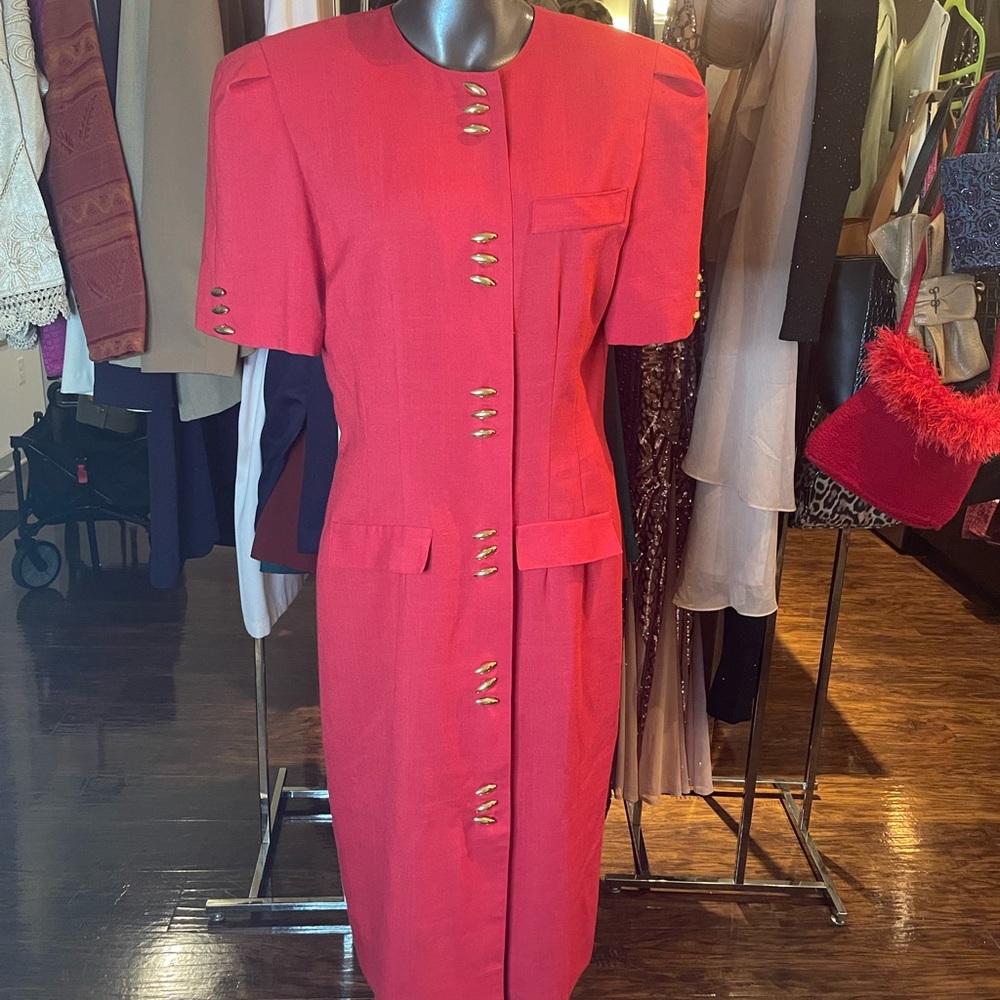 Vintage Leslie Fay Red dress w/gold accents